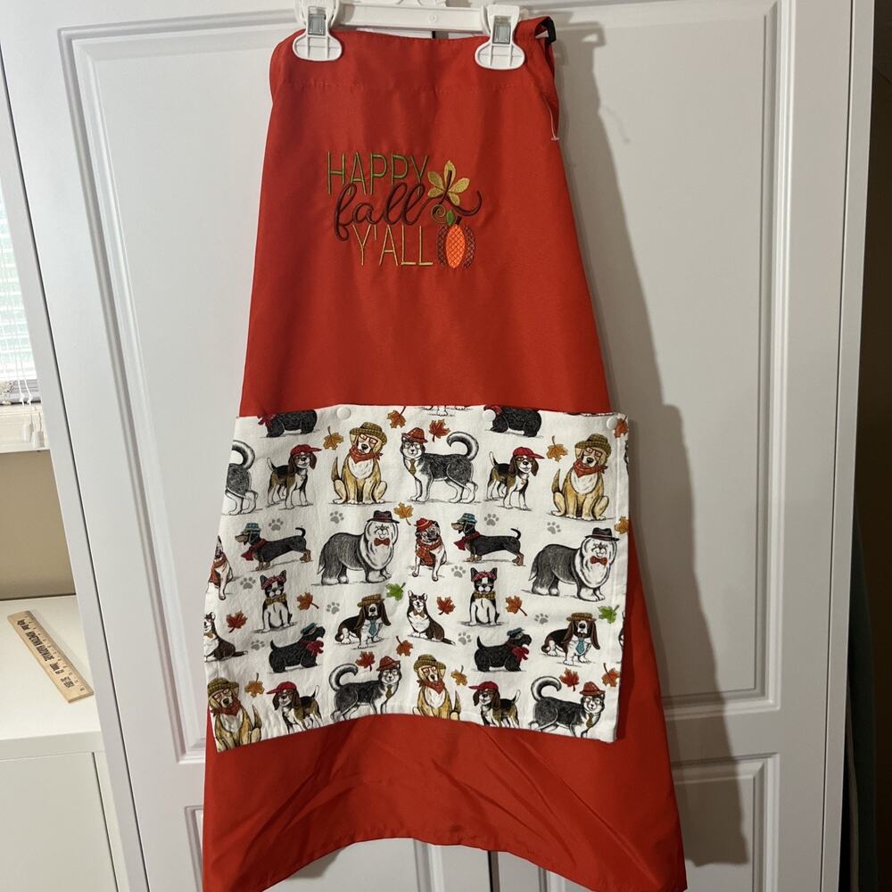 Custom Made Kitchen Apron With Embroidery & Removable Towel Washable Happy Fall